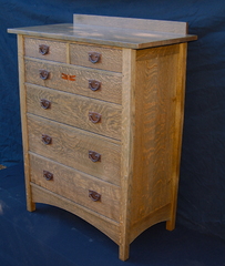 Voorhees Craftsman Workshops Custom Highboy Dresser with Dragonfly Inlay of Curly Koa wood.
